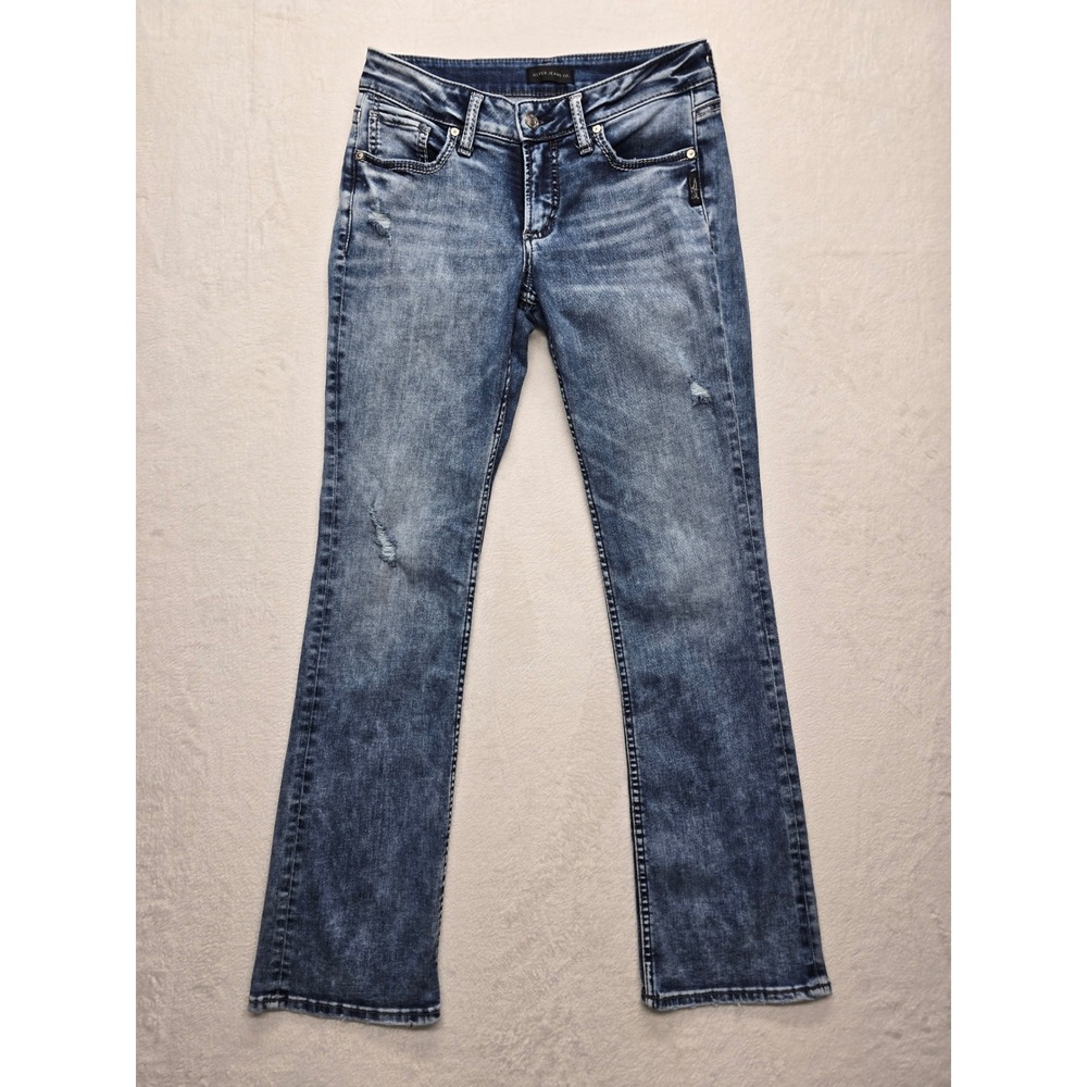 Silver Jeans Co Suki Slim Boot Distressed Medium Wash Blue Denim W28‎ L31 Womens